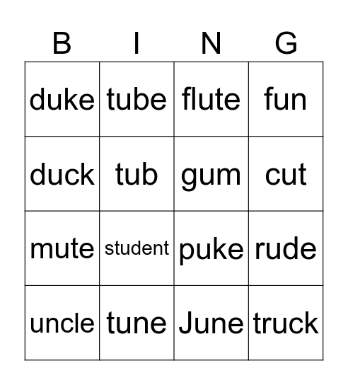 Phonics Bingo Card