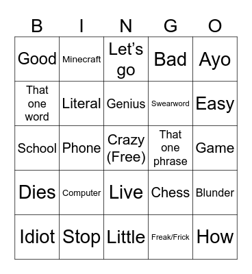 Words Bingo Card