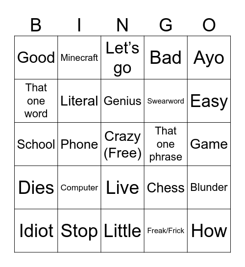 Words Bingo Card