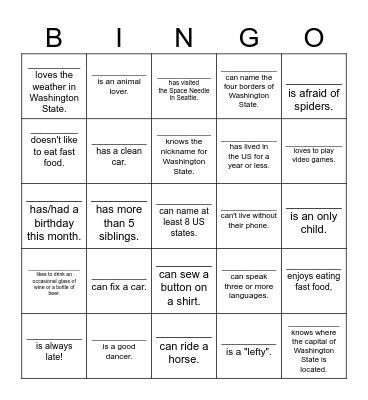 FIND SOMEONE WHO / Level 4 Bingo Card