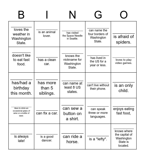 FIND SOMEONE WHO / Level 4 Bingo Card