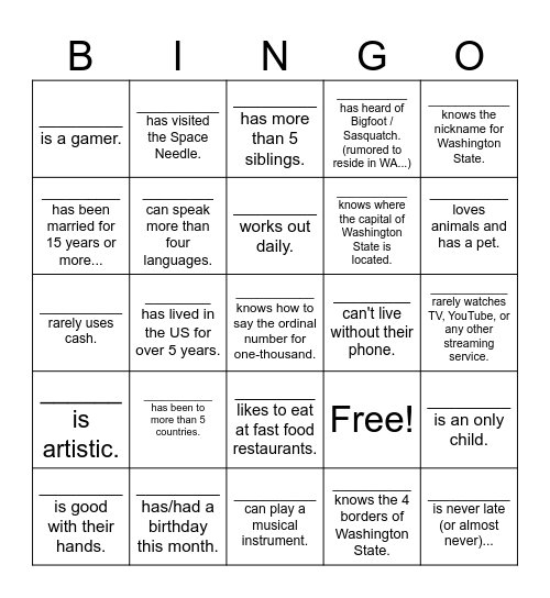 FIND SOMEONE WHO... Bingo Card