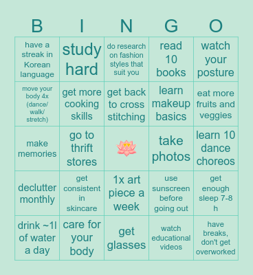 2025 goal bingo Card