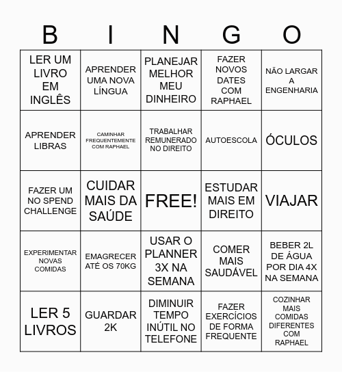 gigi Bingo Card