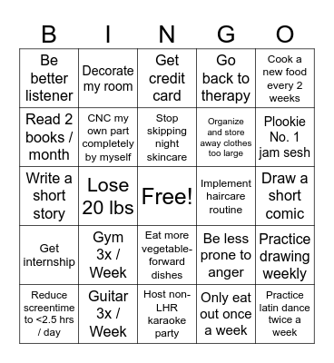 2024 Resolutions Bingo Card