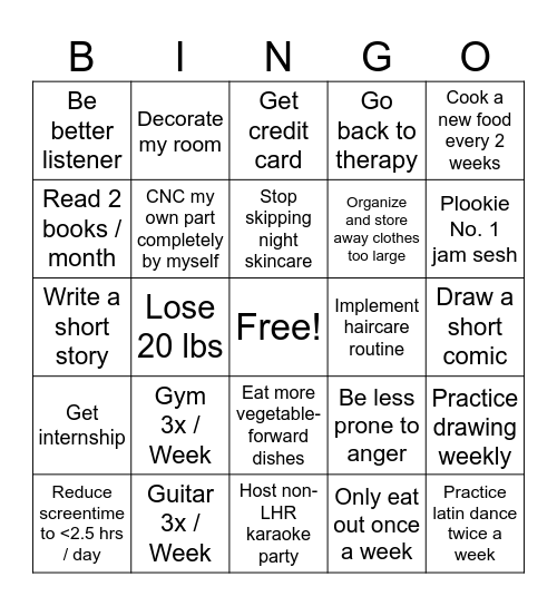 2024 Resolutions Bingo Card