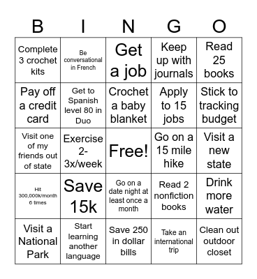 Nicole’s 2025 Bingo Card
