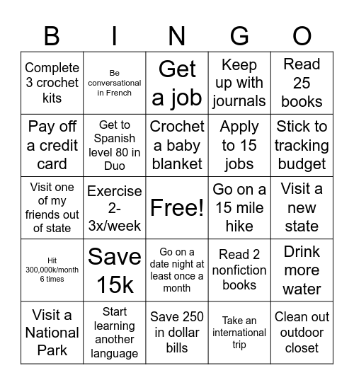 Nicole’s 2025 Bingo Card