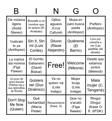 BINGO MUSICAL Bingo Card