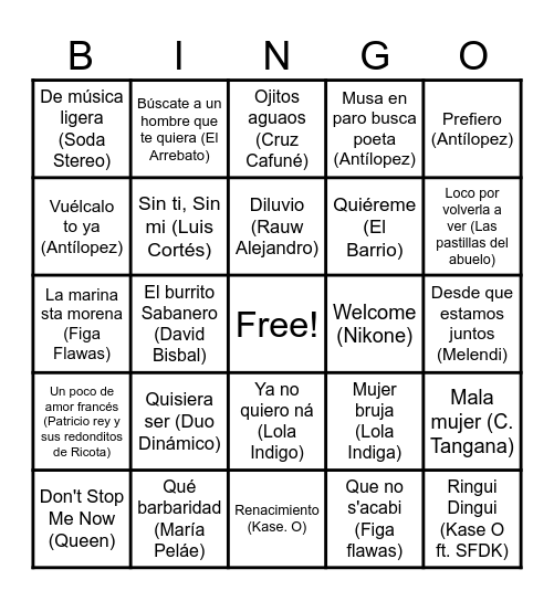BINGO MUSICAL Bingo Card
