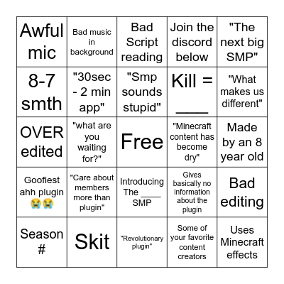 SMP apps Bingo Card