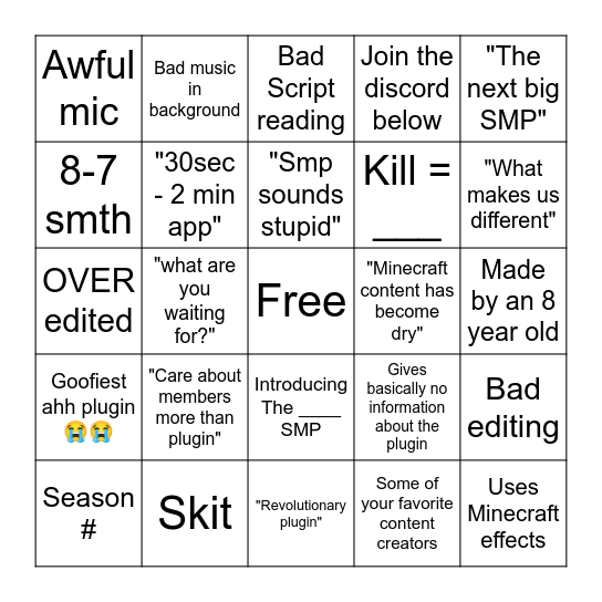 SMP apps Bingo Card