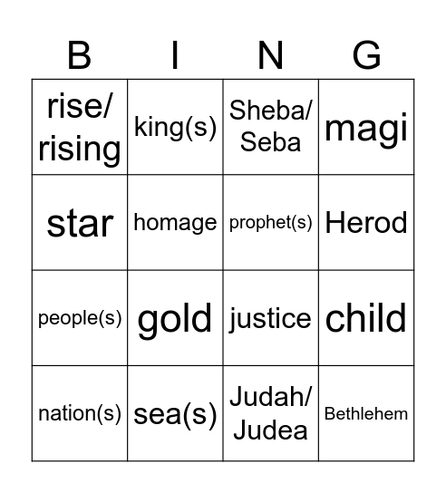 Epiphany years ABC daytime Mass Bingo Card