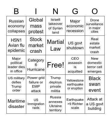 MH 2025 Bingo Predictions Bingo Card
