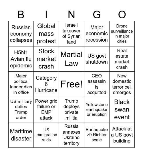 MH 2025 Bingo Predictions Bingo Card