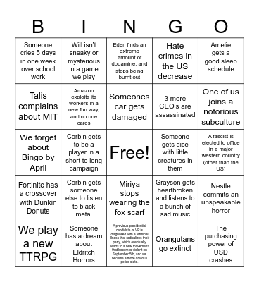 Some likely and some unlikely but plausible things that could happen in 2025 Bingo Card