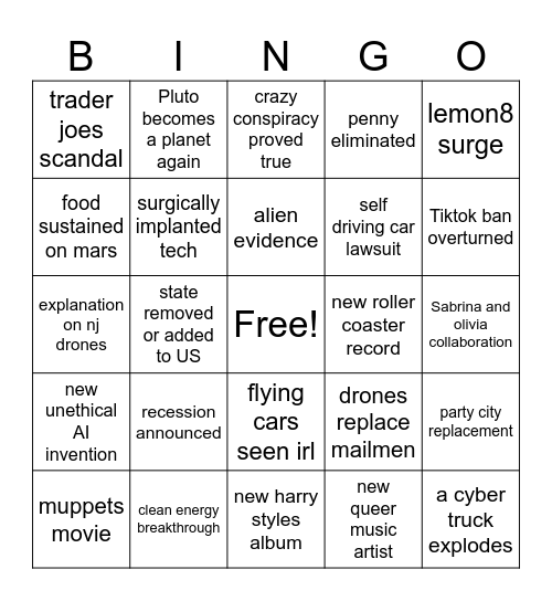 Events of 2025 Bingo Card