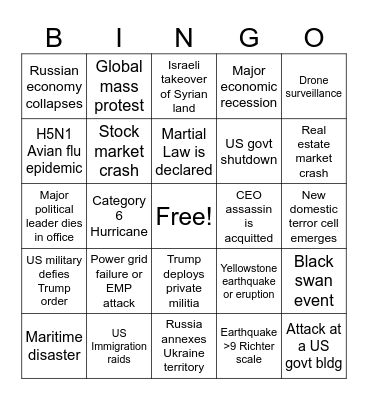 MH 2025 Bingo Predictions Bingo Card