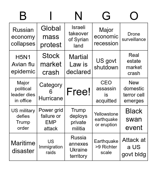 MH 2025 Bingo Predictions Bingo Card