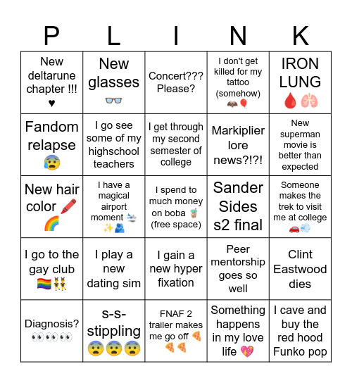 Kade 2025 bingo Card