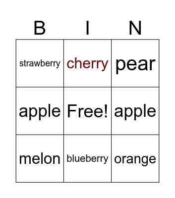Fruits Bingo Card