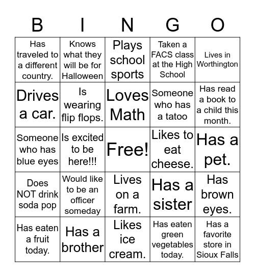 FCCLA Bingo - find someone who... Bingo Card