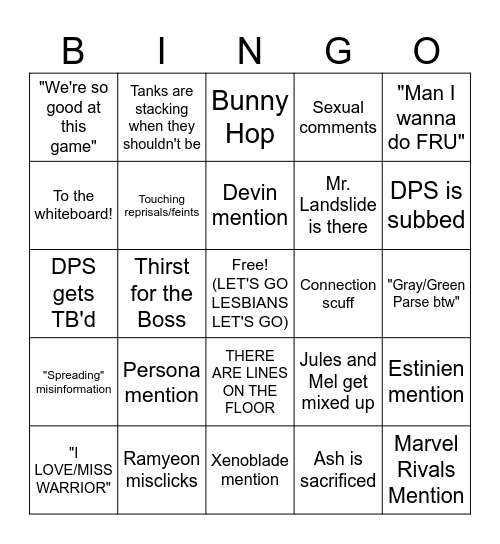 Arcadion Struggles Bingo Card