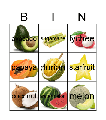 tropical fruit bingo Card