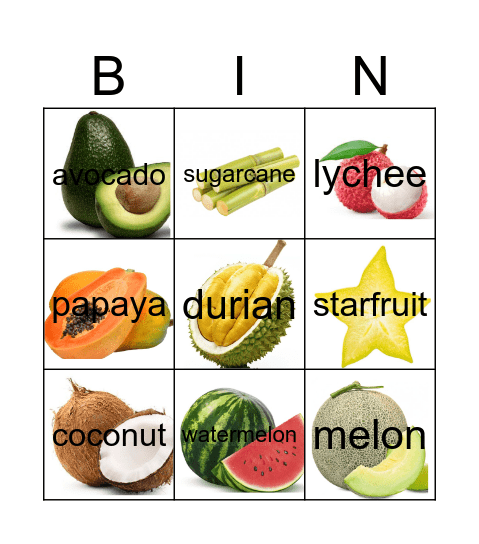 tropical fruit bingo Card