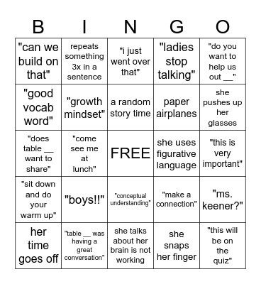 MATH Bingo Card
