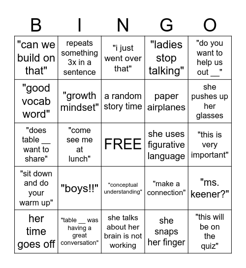 MATH Bingo Card
