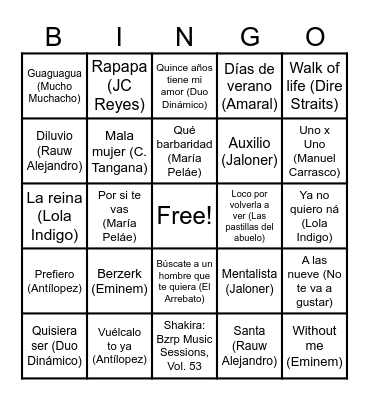BINGO MUSICAL Bingo Card