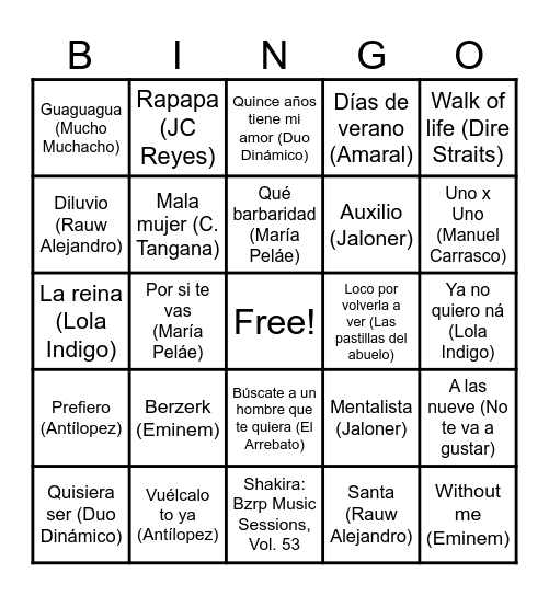 BINGO MUSICAL Bingo Card