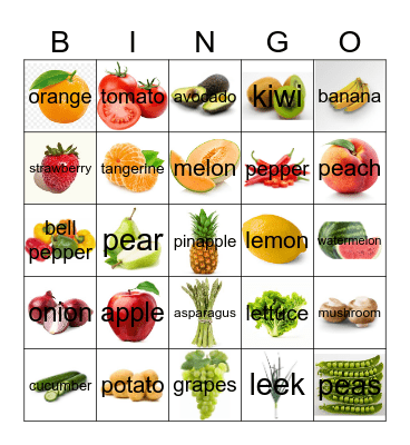 Fruit and Vegetable Bingo Card