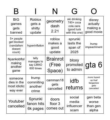 2025 Bingo Card Bingo Card