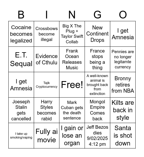 2025 Bingo Card