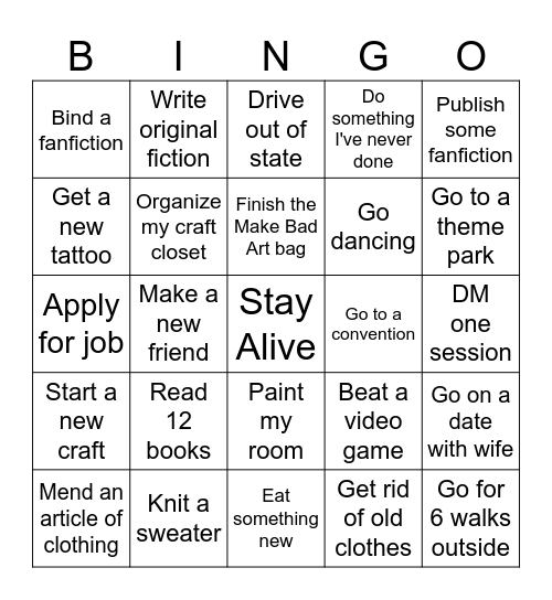 2025 Resolution Bingo Card