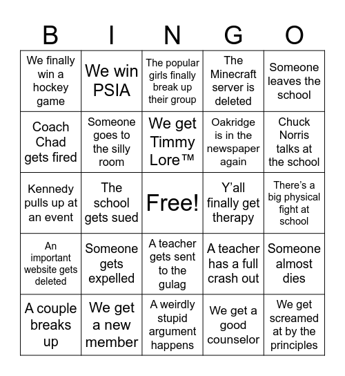 2025 friend group & school drama Bingo Card