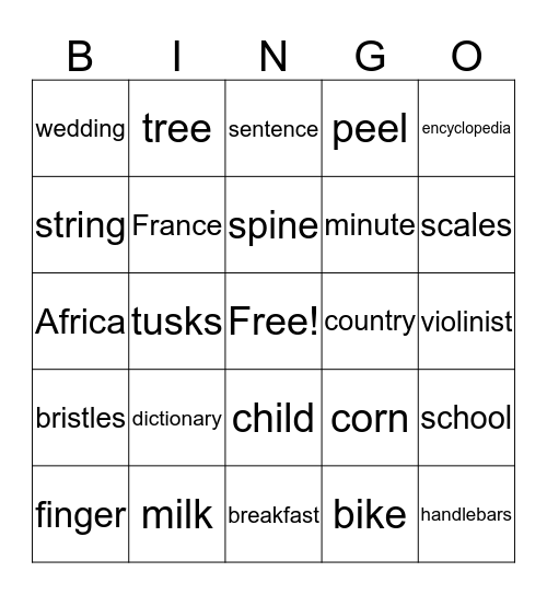 Analogy Bingo Card