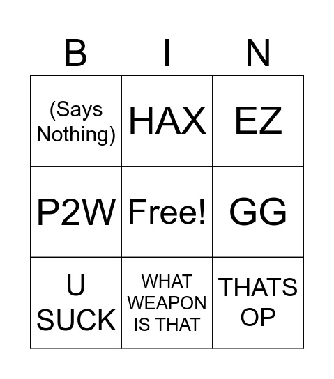 Rivals Bingo Card