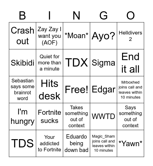 Group Chat VC Bingo Card