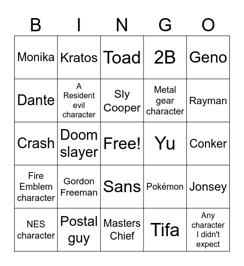 Next ssbu game roster + dlc Bingo Card