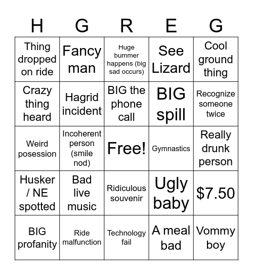 UNIVERSAL STUDIBINGOS Bingo Card