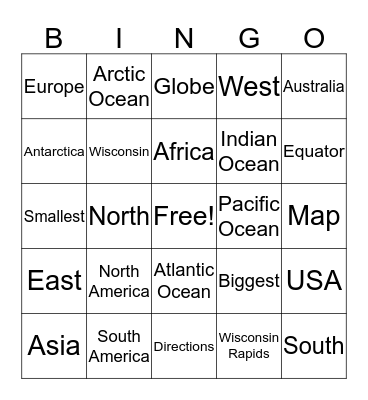 Geography Bingo Card