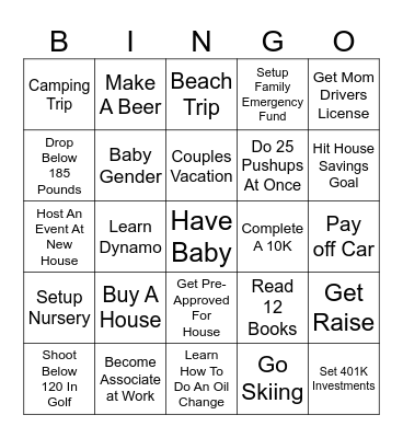 Joe's 2025 Goals Bingo Card
