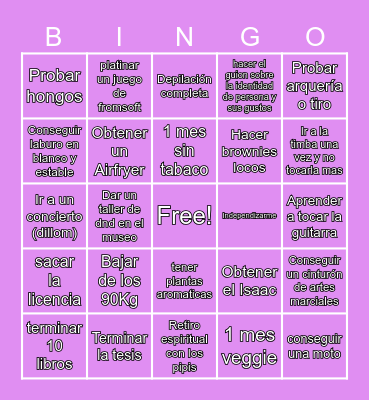 New year resolution Bingo Card