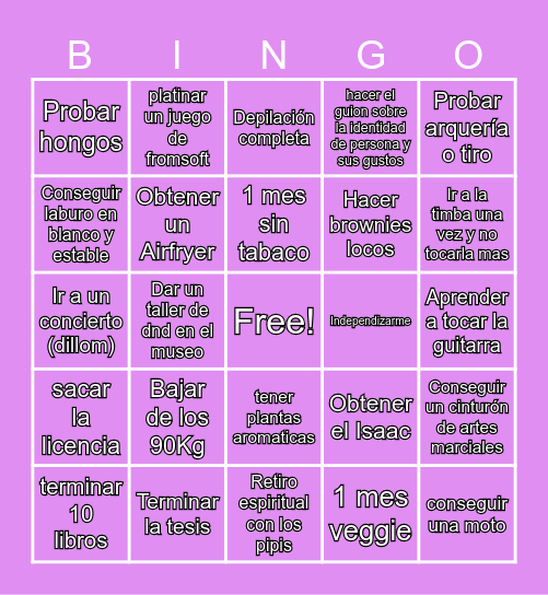 New year resolution Bingo Card