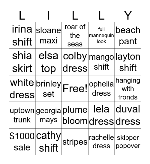 Lilly Bingo Round 3: No Sale Items Count! Bingo Card