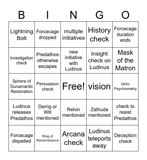 Ludinus voice: [Charlie Brown teacher speaking effect] [Critical Role 3.118] Bingo Card
