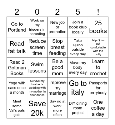 #goals Bingo Card